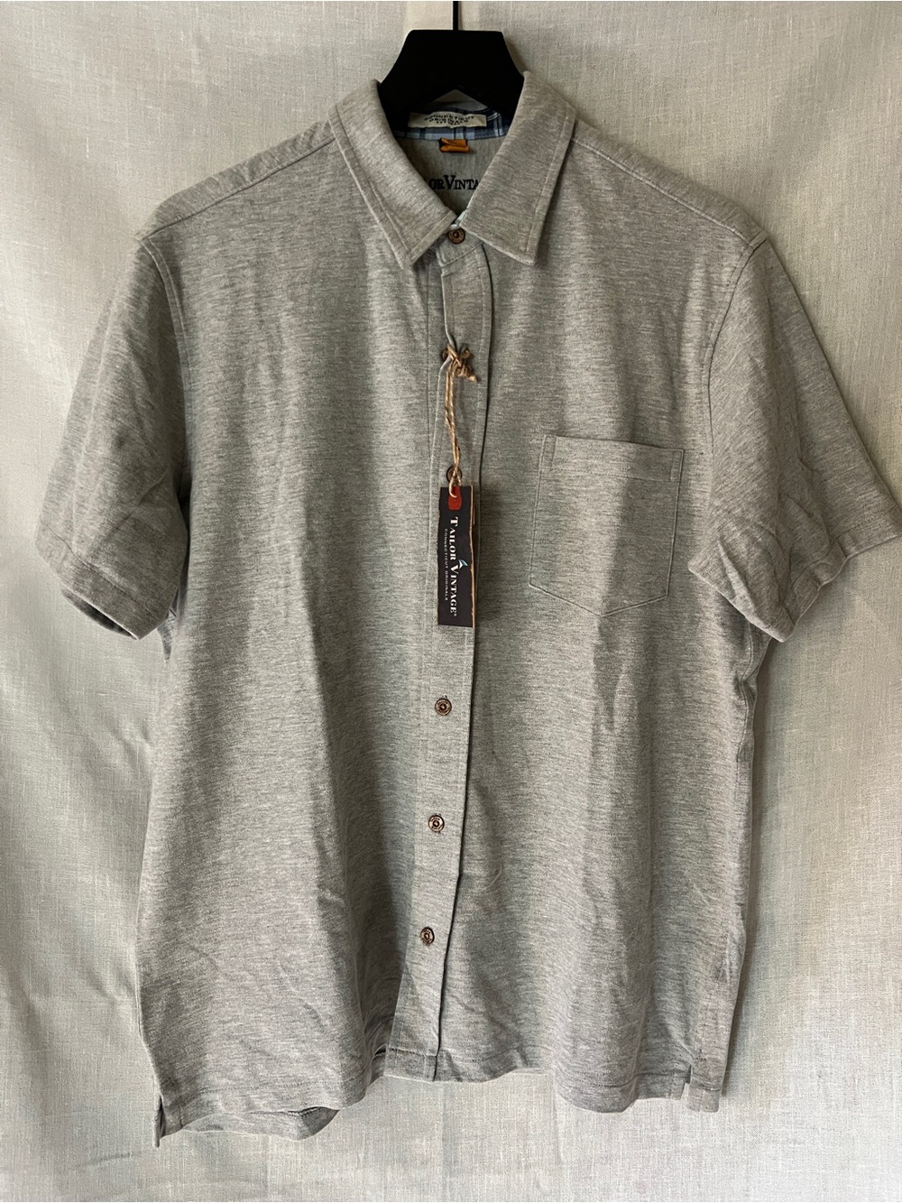 Tailor Vintage Gray Knit Button Front Shirt Men’s Large Short Sleeve